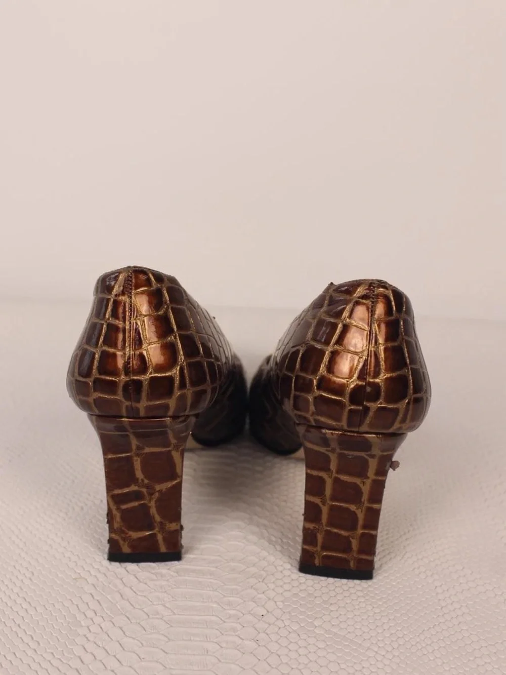 J.Renee Brown Croc-Embossed Pumps with Gold Toe Cap